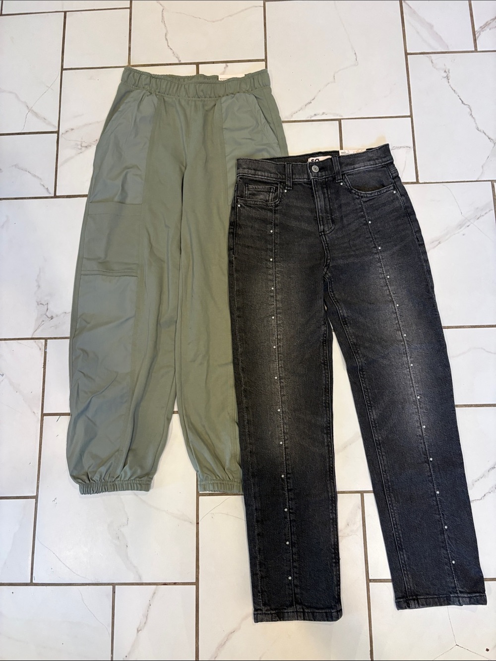Bundle: Girls Black Jeans with Stud Accents + Olive Joggers - NWT, 10-12